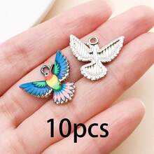 10Pcs Mixed Color Hummingbird Enamel Charms Bulk, Silvery Double Loops Bird Pendants For Jewelry Making, DIY Bracelet Necklace Earring Craft Supplies - Multicolor - View 12
