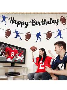 美式足球主題男孩與男士生日派對裝飾，運動風快樂生日派對用品，美式足球生日裝飾標誌，適用戶外與室內 - 查看 5