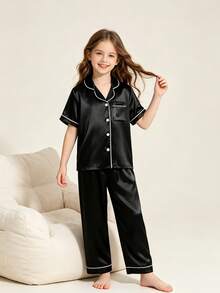 Tween Girl Black Short Sleeve Shirt, Shorts And Pants 3-Piece Pajama Set - Multicolor - View 7
