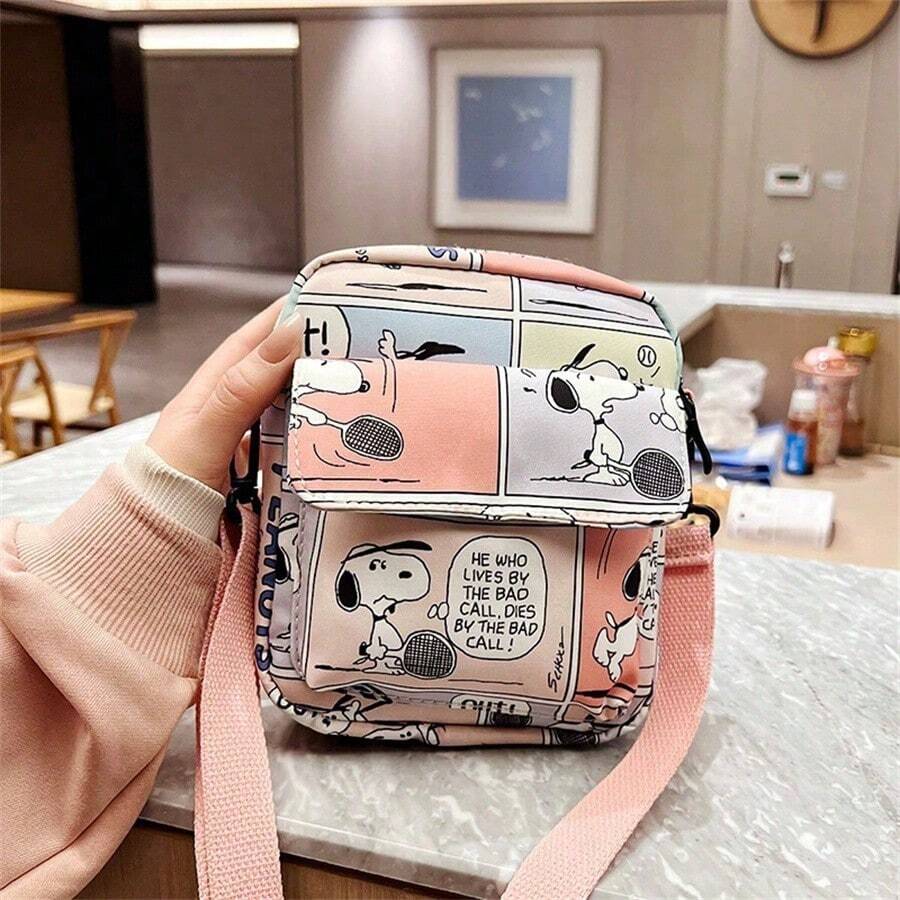 SNOOPY 1件新款百搭女款卡通單肩斜挎手機包 可愛史努比迷你方包 - 查看 1