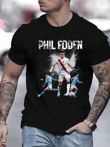 Fútbol pasión con jugador en acción y energía explosiva camiseta de hombre moderna para fanáticos del deporte urbano - Negro - Ver 1
