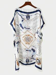 1pc Women's Vintage Classic European Nautical Anchor Compass Chain Print Chiffon Pullover Short Robe, Summer Outdoor Casual Travel Vacation Sun Protection Cover-Up Shawl - Multicolor - View 3