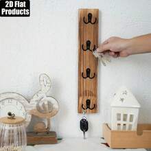 1pc Handmade Rustic Style Wall-Mounted Wooden Key Rack With Multiple Hooks - Polished Surface Space-Saving Organizer, 2D Flat Wooden, Suitable For Entryway, Laundry Room, Garage - Can Hold Keys, Wallets, Pet Leashes, Entrance Storage - View 2