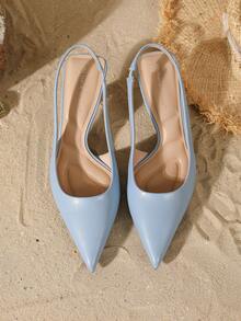 On feet& in love Women's Fashion Elegant Kitten Heel Pointed Toe Closed Toe Minimalist Versatile Slingback High Heel Pumps Suitable For Party Dress Matching - Blue - View 7