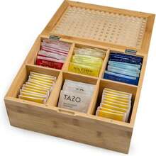 Bamboo Storage Box – 6 Compartments, Rattan Lid – For Tea, Small Keepsakes, Beads, Earrings – Natural Wood Organizer For Desk, Vanity, Study - Apricot - View 9