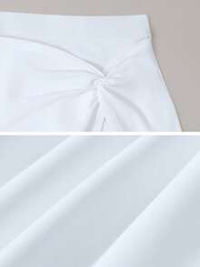 Women's High-Waist Tennis Skirt, Built-In Pockets Anti-Exposure Inner Lining Twist Design Sports Mini Skirt, Black Simple Versatile Skirt White - White - View 3