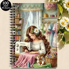 Cuco ma soprattutto colleziono tessuti - Taccuino a spirale con design vintage di macchina da cucire con motivi floreali e rocchetti di filo, carta da scrivere a righe, ideale per scuola, ufficio, diario, regalo per appassionati di cucito, forniture scolastiche - Multicolore - Visualizzare 5