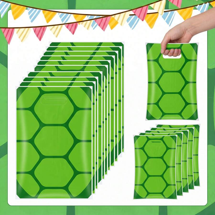 10/25/40pcs Green Turtle Theme Gift Bags, Plastic Party Tote Bags With Handles, Suitable For Gift Decoration, Party Supplies And Gift Packaging - View 1