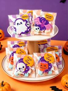 100pcs Halloween Self-Sealing Bags, Pumpkin & Ghost Gift Bags, Halloween Decoration, Halloween Party Decoration, Gift Packaging Bags, Halloween Trick Or Treat Party Supplies, Happy Halloween Decoration, Scary Halloween Decoration, Scary Atmosphere Decoration, Packaging Bags, Party Favors - Checkered Pumpkin - View 9