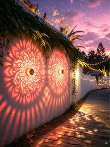 Solar Mandala Pattern Projection Light, Wrought Iron Mesh Floor Lamp, Outdoor Bedroom, Balcony And Patio Decorative Light, Holiday Decorative Wall Lamp, Outdoor Garden Decorative Light (Best Effect After Fully Charged). - Color Light - View 5