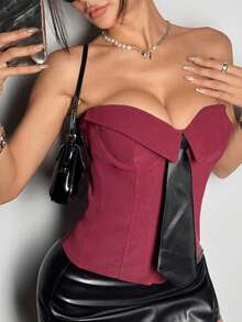 Top moderno bandeja lisa con lazo, estilo chica  para looks callejeros europeos - Burdeos - Ver 2