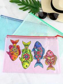 Bolsa de almacenamiento multifuncional, bolsa de aseo transparente con patrón de flores & peces, sardinas, bolsa de playa de estilo único para vacaciones, bolsa de almacenamiento de playa impermeable multifuncional, regalo para el Día de la Madre/Boda/Fiesta, bolsa de almacenamiento multifuncional, adecuada para natación, playa, buceo, uso diario, regalo práctico de vuelta a la escuela para compañeros de clase, mejores amigos, maestros - Multicolor - Ver 6