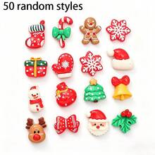 10/30/50pcs Aksesoris Resin Natal Mini Kartun Lucu Pohon Natal Santa Claus Kepingan Salju Kaos Kaki Natal Berbagai Jenis Elemen Natal untuk Dekorasi Datar Buatan Tangan - Campuran Acak - MultiWarna - View 10