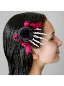 2pcs/Set Jepit Rambut Tulang Tangan Tengkorak Halloween, Jepit Rambut Samping Tangan Hantu Motif Mawar dan Pita Horor untuk Festival Hantu, Aksesori Rambut Pesta, Gaya Acak - MultiWarna - View 3