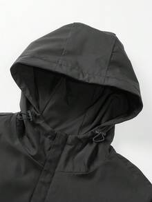 1pc Men's Solid Color Minimalist Hooded Jacket, Suitable For Daily Outings And City Commute - Black - View 5