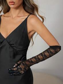 1 Pair Women's Rose Lace Evening Dress Long Sleeve Covers - Black-081 - View 4