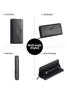 HOVI'S Nueva billetera larga minimalista con cierre antirrobo RFID, billetera multifunción de gran capacidad para teléfono de negocios - Negro - Ver 7