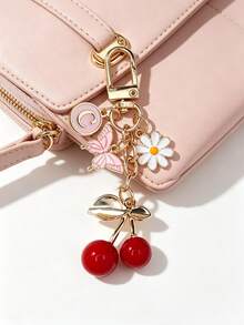 Charm de Bolsa Fofo Rosa Cereja Borboleta & Letra A-Z - Pendente de Moda para Mochila Cereja, Chaveiro, Pendente de Liga de Letra A-Z, Pendente para Auriculares, Ornamento Pendente para Carro, Charm Decorativo, Chaveiro Cereja, Ornamento de Bolsa, com Clipe de Bolsa, Joias de Resina Brilhante & Metal, Adequado para Carteira e Mochila Feminina - Multicolorido - Ver 9