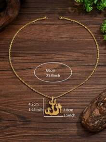 Women Arabic Traditional Calligraphy Charm Gold Plated Waterproof Steel Necklace Minimalist Middle Eastern Vintage Pattern Pendant Gold Plated Steel - Gold - View 7