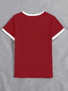 Y2K Women's New York Letter Vintage Red & White Colorblock Pattern Crew Neck Short Sleeve Comfortable T-Shirt, Suitable For Daily Wear - Red - View 2