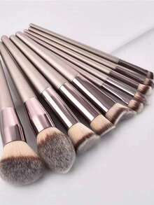 10pcs/14pcs Champagne Gold Makeup Brush Set, Blush, Eyeshadow, Eyebrow, Contour, Powder Brushes, Makeup Tools - Multicolor - View 2