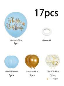 17件組藍色生日氣球套組，包含藍色18英吋乳膠氣球、生日快樂貼紙、彩色亮片乳膠氣球，適用於生日、派對場景裝飾、居家派對、畢業、生日派對裝飾、新年 - 多色 - 查看 7