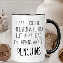 Taza de Cerámica Divertida y Original: Escucha, Piensa y Sueña con Pingüinos, Apta para Lavavajillas, Ideal como Regalo para Otros - Imagen 1 pieza - Ver 4