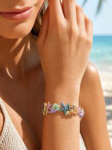 Cring Coco 1pc Fashion Enamel Starfish Conch Stretch Bracelet For Women Accessories Elastic Bangle Multicolor Wrist Jewelry Beach Vacation Seaside Daily Ornament - Starfish - View 2