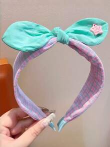3pcs Girls Fresh Sweet Versatile Rabbit Ear Bow Multi-Color Plaid Wide Fabric Headband Suitable For Daily Wear, Outfit Matching, Back To School, Outings - Multicolor - View 3