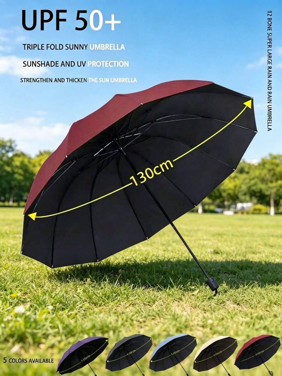 Exclusive Luxury Automatic Folding Sun & Rain Umbrella For Sports Enthusiasts, Unique Rotating Hanging Ring Design, Thickened 10-Rib Reinforced Iron Frame Support - Multicolor - View 1