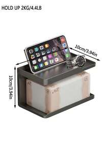 1pc Black/Gray Wall Mount Toilet Paper Holder, No Drill Dual-Use Tissue & Roll Rack For Bathroom Storage, Small Apartment Home Rental, Thick Space Aluminum, Phone Stand, Adhesive Installation, Waterproof Rustproof Toilet Tissue Shelf - Multicolor - View 14