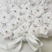 1 pieza Abanico plegable elegante de mujer con flor artificial blanca y encaje, abanico de mano para boda, novia y dama de honor, abanico de baile para festival y actuación - Ventilador hecho a mano - Ver 5