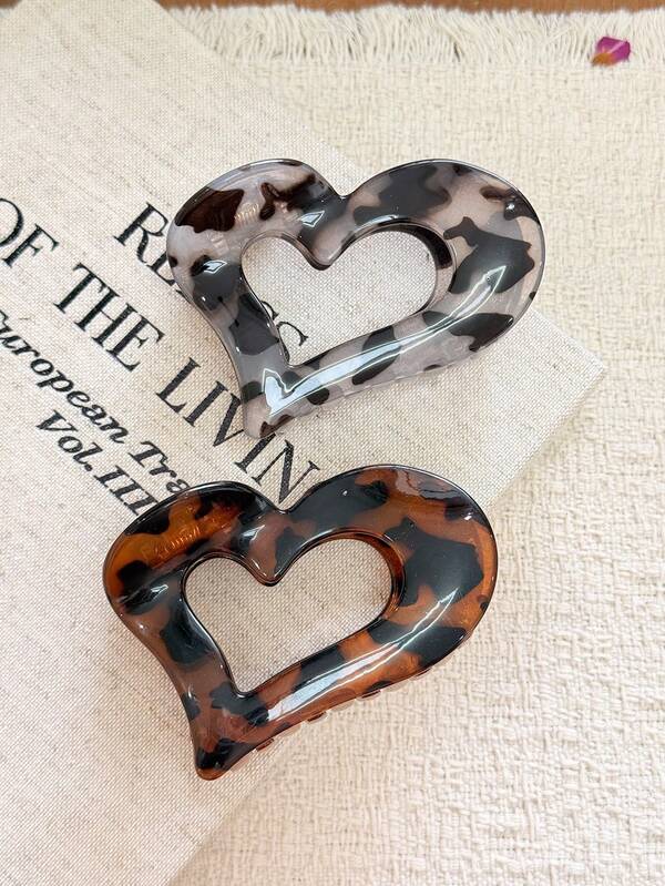 2pcs/1pc Women's Tortoise Shell Pattern Large Heart-Shaped Hair Claw Clip, Fashionable Versatile, Elegant Minimalist, Solid Color Hair Claw, Suitable For Daily, Casual, Party, Beach, Vacation, Hairstyle Design, Face Washing/Hair Washing, Makeup, Clothing Accessory, Autumn Fashion Hair Claw Clip, Autumn Hair Accessory, Winter Hair Clip, Spring Hair Clip, Summer Hair Clip