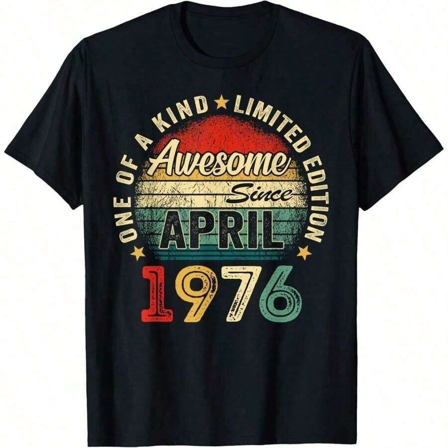 50 anni, fantastico dal 1976, 50. T-shirt da uomo per il compleanno del papà, abbigliamento estivo da uomo, camicie firmate da uomo, t-shirt con grafica, abbigliamento estivo - Nero 6 - Visualizzare 1