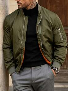 Men's Spring/Autumn Solid Color Thin Baseball Collar Casual Vintage New Flight Jacket - Army Green - View 4