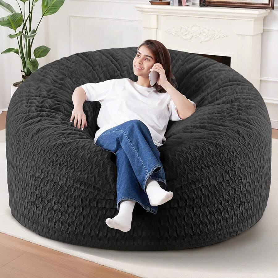 2-Leg Bean Bag Chair, Giant Bean Bag Chairs For Adults, Large Bean Bag Chairs With Memory Foam Filling, Large Bean Bag Chairs With Plush Cover - Gray - 駝色 - 查看 1