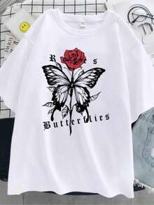 Christmas T-Shirt With Red Roses And Bows, Women's Urban Fashion T-Shirt, Short Sleeve Casual Clothing, Women's Clothing Tops - 白色的 - 查看 1