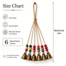 1pc Bohemian Style Wind Chime With 6 Bronze Bells And 18 Colorful Wooden Beads (Random Colors), Handcrafted, Complements Colorful Wooden Beads, Suitable For Decorating Yard, Patio And Garden - Beaded Bells-1pc - View 9