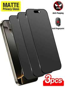 3pcs/Set Matte Anti-Peeping Tempered Glass Screen Protector, Anti-Peeping, Privacy Protection, Full Coverage, Anti-Fingerprint, Anti-Drop, Anti-Scratch, Privacy Protection, Delicate Touch, Suitable For 17 Pro Max/17 Pro/17 Air/17/16 Pro Max/16 Pro/16 Plus/16/15 Pro Max/14 Pro Max/13 Mini/12/11/XS Max/XR/8+/7 Plus Series - 3pcs Matte Privacy - View 20