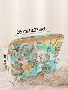 1pc Portable Cosmetic Storage Bag, Seashell & Starfish Ocean Pattern Double-Sided Print Travel Zipper Makeup Bag, Multi-Function Toiletries Organizer - Multicolor - View 3