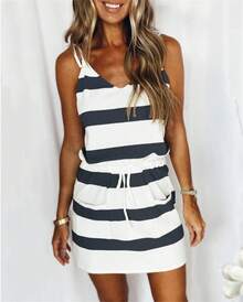 Vestido largo tipo camisola holgado con estampado de rayas, moda de verano para mujeres europeas y americanas. - Verde - Ver 11
