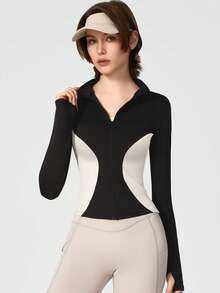 NcmRyu 1pc Women's Small Stand Collar Zipper Yoga Tennis Golf Training Sports Jacket - Black - View 7