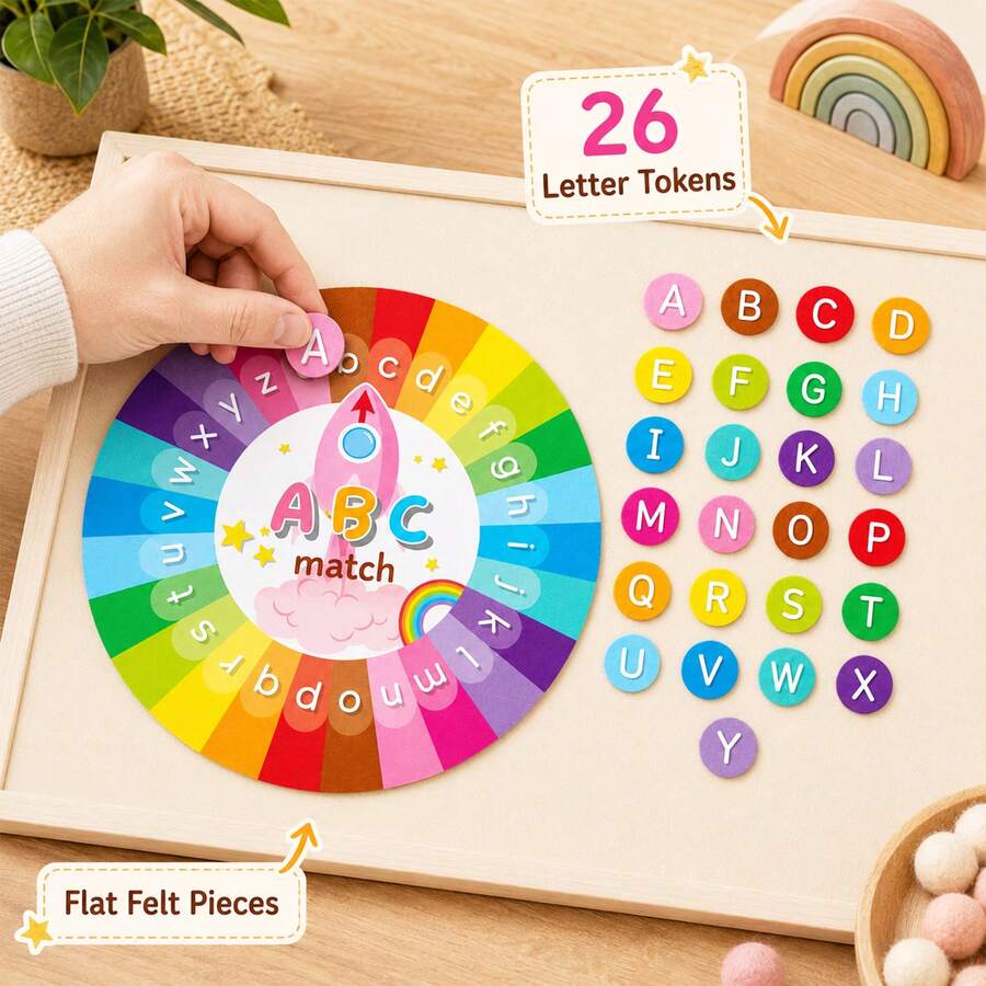 Quixorblex 1 Set Rainbow ABC Letter Matching Felt Pieces, Montessori Colorful Round Letter Cards, Teacher Teaching Aid Learning Supplies, Classroom Learning Home Practice Back To School