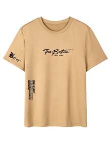 Camiseta de manga corta de cuello redondo con estampado gráfico sencillo para hombre - Gris Oscuro - Ver 1