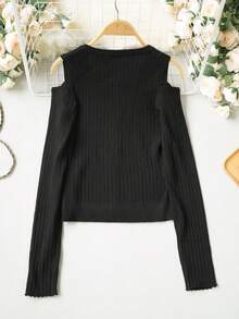 2026 Hot Girl Style Off-Shoulder Knitted Cardigan, Elastic Knit Fabric Slimming Cardigan For Women 18-35 Years Old Black - Black - View 10