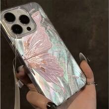 [Mexico - 24-Hour Shipping] Protective Phone Case For Apple 17 16 15 Promax 22 23 24 25 26 Ultra Galaxy, 1 Piece, Modern And Fashionable, With Pink Butterfly And Silver Feather Design, Suitable For IPhone 16 15 14 13 12 11 Pro Max 7 8 Plus X Xr Xs Max 14plus 15plus 12mini 13mini, Couple Cases, Gifts For Boyfriend And Girlfriend, Holiday Gifts. - 1PCS - 查看 4