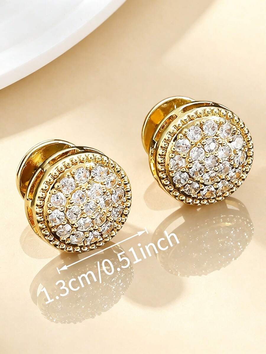 2pcs Business Luxury Style Cubic Zirconia Round Full Pave Decor Cufflinks Men's Daily Business Formal Suit Matching Gift - Multicolor - View 1