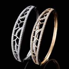 1pc Women's Leaf Hollow Full Rhinestone Bracelet, Luxury Sparkling Open Bangle, Versatile Accessory For Daily Commute, Date And Party - Gold - View 1