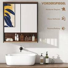 Wall-Mounted Bathroom Cabinet With Mirror, Made Of MDF And Particleboard, Brown - 棕色 - 查看 5
