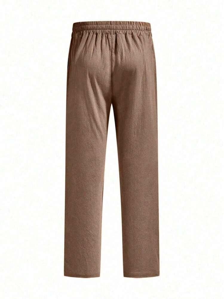 Pantalones de lino livianos de unicolor para hombres, cómodos para el verano, adecuados para la playa, uso casual y deportivo - verde hierba - Añade 1